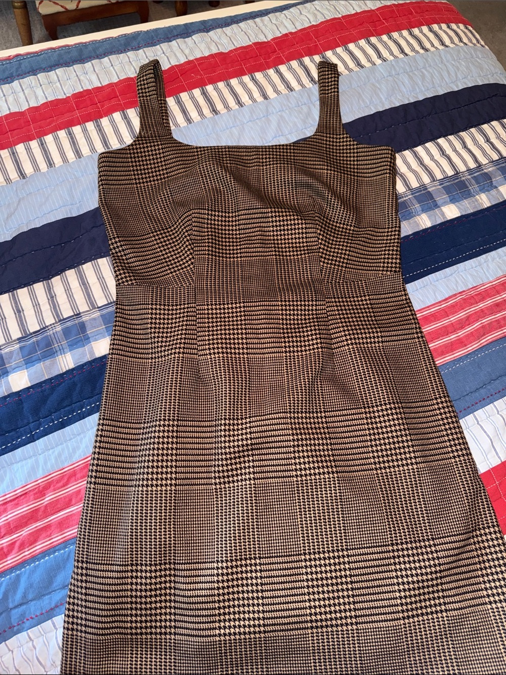 Banana Republic Plaid Square-Neck Sleeveless Sheath Dress in Brown size 4
